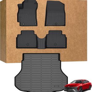 Floor Mats for 2021-2024 2025 Hyundai Elantra & 2022-2025 Elantra N (Not for Hybrid), All Weather Floor Liners with 1st & 2nd Row Car Mats and Trunk Floor Mat
