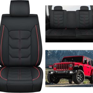 Nilight Car Seat Covers Custom Fit 2007-2024 Jeep Wrangler JK JL 4-Door Waterproof Leather Cushion Full Set with Split Bench 40/60 for Unlimited Sahara Rubicon Willys Chief Moab