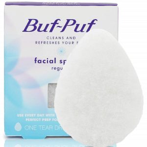 Buf-Puf Regular Facial Sponge, Dermatologist Developed, Removes Deep Down Dirt & Makeup that Causes Breakouts and Blackheads, Reusable, Exfoliating, White, 1 Count