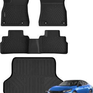 All Weather Floor Mats Cargo Mat Fit for Nissan Sentra 2020-2025 TPE Liners Sentra Accessories Set All Season Guard Odorless Anti-Slip Floor Mats Cargo Mat Black