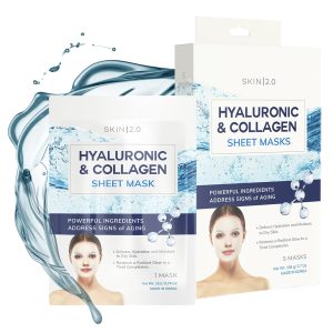 Hyaluronic Acid & Collagen Sheet Mask – Hydrating, Anti-Aging – Dermatologist Tested Korean Skincare – Clean Beauty, Natural Ingredients, Cruelty-Free, All Skin Types – 5 Masks