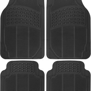 BDK Floor Mats, 4-Piece All-Weather Car Mat with Universal Fit Design, Durable Rubber Car Floor Mats with Capture Ridges, Waterproof for Cars Trucks SUV (Black)