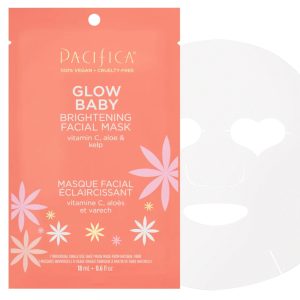 Pacifica Sheet Face Mask – Glow Baby Brightening Facial Mask w/Vitamin C, Aloe & Kelp – Cooling Mask for Dark Spots & Fine Lines – Clean Beauty Vegan & Cruelty-Free Dermatologist Tested