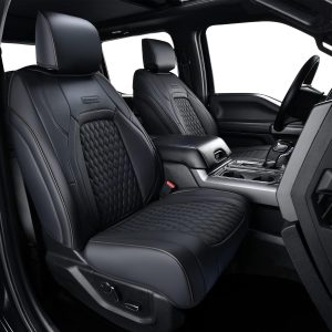 Coverado Full Set F150 Seat Covers, Waterproof Faux Leather Full Coverage Protector for 2015-2025 Ford F150 & 2017-2025 F250 F350 F450 Crew Cab, Black Truck Interior Car Seat Cushion Covers