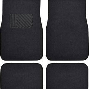 BDK Premium 4PC Set of Carpet Car Floor Mats with Vinyl Safety Heel Pad for Car, Truck, SUV, Coupe Sedan, Black (MT-100-BK)