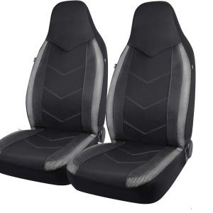 PIC AUTO High Back Front Car Seat Covers – Sports Carbon Fiber Mesh Design, Universal Fit, Airbag Compatible (Gray)