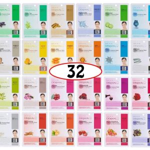 DERMAL Korean Collagen Face Mask – Hydrating & Soothing Sheet Mask with Panthenol – Hypoallergenic Calming Moisture Care for All Skin Types – 32 Combo Pack A+B Set
