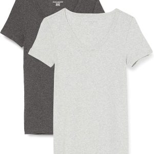 Amazon Essentials Women’s Slim-Fit Short-Sleeve V-Neck T-Shirt, Pack of 2