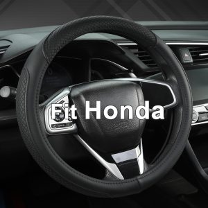 West Llama Customized Auto Car Steering Wheel Cover for Honda Accord Civic CR-V HR-V Pilot Fit Passport Odyssey 14.5-15inch(Black-Standard Size)