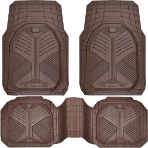 CAR PASS Heavy Duty Car Floor Mats, All Weather Car Mats Full Set, Universal Automotive Mats 3 Pieces Trim to Fit for Sedans SUVs Trucks, Deep Dish Waterproof Anti-Slip Rubber Floor Mats 3pcs, Brown