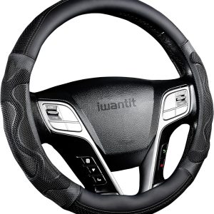 Iwantit® Car Steering Wheel Covers with 3D Silicone Honeycomb Anti-Slip Design and Breathable Fabrics, Universal Fit 14.5-15 Inches (Full Black)