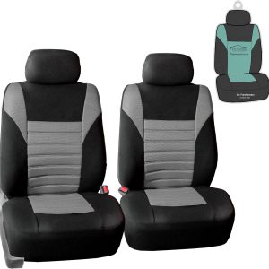 FH Group Gray Polyester Car Seat Cover, 3D Air Mesh, Front Set, Airbag Compatible, Universal Fit for Cars Trucks SUVs