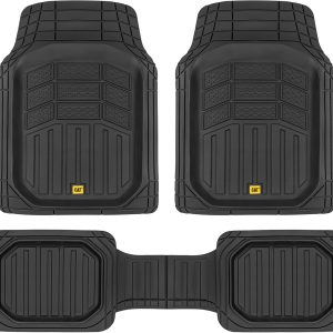 Cat® CAMT-9013 (3-Piece) Heavy Duty Deep Dish Rubber Floor Mats, Trim to Fit for Car Truck SUV & Van, All Weather Total Protection Durable Liners Black, 29.5″ L x 21″ W x 1″ Th