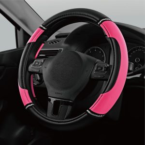 Road Comforts Leather Steering Wheel Cover – Made with PVC Leather – Anti-Slip, Universal Fit 14 1/2 inches to 15 inches – Hot Pink