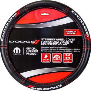 Plasticolor 006694R01 Dodge // Deluxe High Contrast Stitching Premium Steering Wheel Cover for Cars, Trucks & SUV
