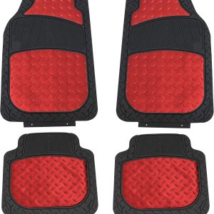 FH Group Automotive Floor Mats – Heavy-Duty Metallic Rubber Floor Mats for Cars, Universal Fit Full Set, Climaproof & Trimmable Floor Mats for Most Sedan, SUV, Truck, Red