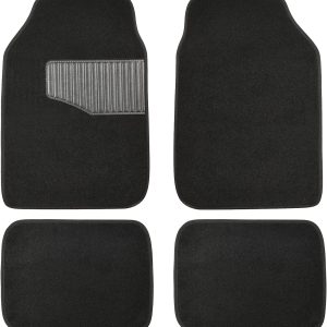 Amazon Basics Universal Fit Rubber Carpet Floor Mats For Car SUV Van & Truck, 4 count (Pack of 1), Black, 25″L x 17.5″W (Front), 13″L x 17.5″W(Rear)