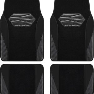 Skechers Car Floor Mats,Waterproof Universal Fit Car Mats,Faux Leather Car Floor Mats,Carbon Floor Mats for Cars with Anti-Slip Skechers Heel Pad Fit for SUV,Vans,Sedans,Trucks,Black