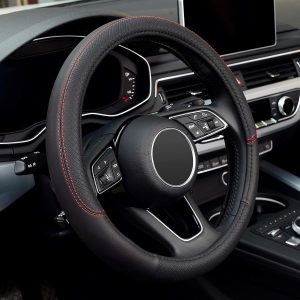 LABBYWAY Steering Wheel Cover, Universal Fit 15 Inch Microfiber Leather Car Wheel Protector, Anti-Slip, Black