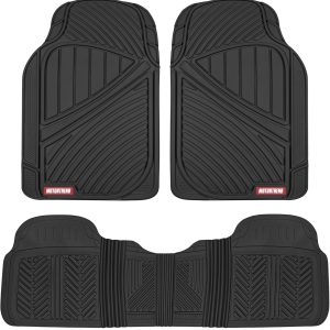 Motor Trend FlexTough Performance All Weather Rubber Car Floor Mats – 3 Piece Floor Mats Automotive Liners for Cars Truck SUV, Heavy-Duty Waterproof (Black)