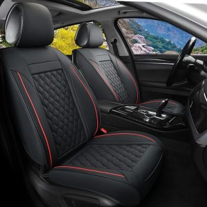 Car Seat Covers Front Pair,Universal Fit for Most Cars,SUV,Sedans and Pick-up Trucks,Automotive Faux Leather Vehicle Cushion Covers(Front Pair,Black/Red)