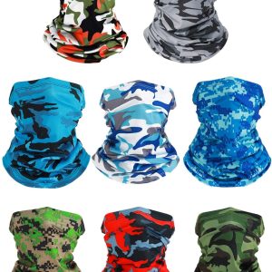 8 Pcs Summer Camo Neck Gaiter Scarf Bandanas for Men Sun Hoods Balaclava Cooling Breathable Face Mask Outdoor Sports (Camo Style, Camouflage Color)