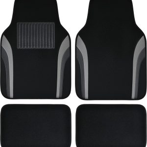 CAR PASS Leather Waterproof Sporty Car Floor Mats Carpet,Universal Automotive Floor Mat Fit for Sedans, Cars, Mid Trucks, Vans, SUV, Set of 4 (Black and Gray)