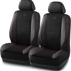 Skechers Memory Foam Seat Covers,Air Cool Mesh Thick Car Seat Covers,Leather Piping Two FrontTwo Front,Airbag Compatible,Automotive Comfort Protection for Most Cars,Vans,Trucks,SUV,Red
