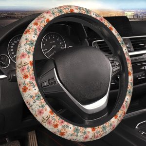 Retro Pigeon Flower Floral Steering Wheel Cover Universal Car Interior Accessories for Women Men 15 Inch Anti Slip Breathable Odorless Neoprene Decor Car SUV Sedan Vans Truck Protector