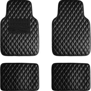 FH Group F12002BLACK Luxury Universal Fit All Season Protection Heavy Duty Faux Leather Black Automotive Floor Mats fits Most Cars, SUVs, and Trucks