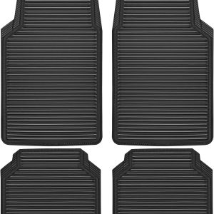 CAR PASS Rubber Floor Mats, All Weather Full Set 4-Piece, Waterproof Automotive Mats Trim to Fit Most Cars Sedans SUVs Vans, Heavy Duty Anti-Slip Easy Clean, All Black