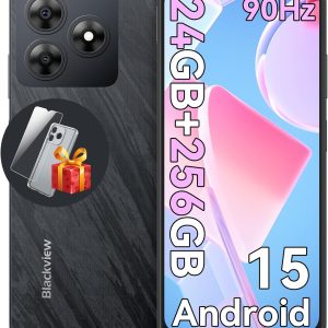 Blackview Wave8 Android 15, 24GB + 256GB Expand 2TB Octa-core Cell Phone Unlocked, 6.56″ HD+ Display, 5000mAh Battery, 4G Dua SIM Smartphone/T-Mobile/AI Face/Fingerprint Unlock/OTG/3.5mm Jack/GPS