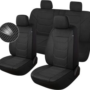 3D Air Mesh Car Seat Cover Full Sets Washable and Breathable Premium Cloth Automotive Vehicle Seat Covers for Cars Interior, Universal Fit for Most Cars, Sedan, Truck, SUV(Black)
