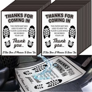 500 Pcs Waterproof Car Floor Mats Covers PE Plastic Protector Automotive Floor Mats Disposable Auto Vehicles Pads Car Vehicle Mat Bulk Printed with Cute Footprint Words(15.75 x 20 Inch,White)