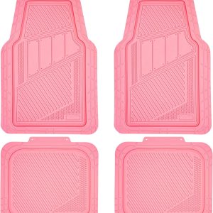 CAR PASS Heavy Duty Rubber Floor Mats 4-Piece,Pink Car Mats Full Sets Anti-Slip,Waterproof Universal Trim-to-Fit for Car SUV Truck, Durable All Weather Automotive Car Mats for Women,Girly(All Pink)