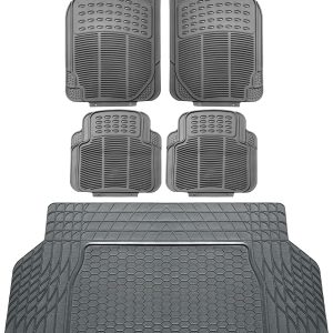 FH Group Automotive Floor Mats – Heavy-Duty Rubber, All Weather Protection Universal Fit Full Set Floor Mats and Cargo Mat, Climaproof, Semi Custom Trimmable for Most Cars, Sedan, SUV, Truck, Gray