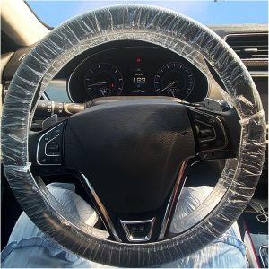 Ziciner 100PCS Disposable Steering Wheel Cover, Universal Plastic Transparent Car Steering Wheel Covers with Elastic Trims, Perfect for Automotive Service Oil Changes Body Shops (Style2-100PCS)