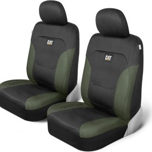 Cat Flexfit Green Black Seat Covers for Cars, Trucks, & SUV – (2) Front Car Seat Cover Front Seat Protectors – Airbag Compatible Seat Covers for SUV Interior Covers & Truck Seat Cover Car Accessories