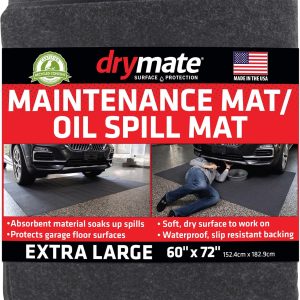 Drymate Premium Maintenance Mat Oil Spill Garage Floor Mat (60″ x 72″), Absorbent, Waterproof, Contains Liquids, Protects Garage Surface or Driveway, Reusable, Washable, Durable (USA Made)