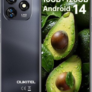 OUKITEL C51 Android 14 Smartphone – 6.8″ HD+ Screen Unlocked Cell Phones, 16GB+128GB/SD 1TB, 5150mAh Battery Mobile Phones, 13MP Camera, Three Slots, Face ID/Fingerprint, GPS, BT5.0,T-Mobile, Black
