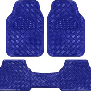 BDK Metallic Chrome Car Floor Mats All-Weather Universal Fit Automotive Floor Mats for Cars SUVs, Floor Mats for Trucks, Car Mats Full Set Front & Rear, Non-Slip Shiny Durable Heavy Duty – Blue