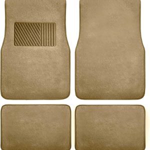 FH Group Car Floor Mat 4 Piece Set Driver’s Seat with Heel Pad Deluxe Front 66 x 43 cm Rear 32 x 43 cm Beige