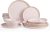 Famiware Saturn Dinnerware Sets, Plates and Bowls Sets for 4, 12 Pieces Stoneware Dish Set – Chip and Scratch Resistant, Microwave and Dishwasher Safe Tableware Set, Light Pink with Rim