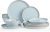 Famiware Saturn Dinnerware Sets, Plates and Bowls Sets for 4, 12 Pieces Stoneware Dish Set – Chip and Scratch Resistant, Microwave and Dishwasher Safe Tableware Set, Light Blue with Rim