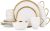 Stone Lain Modern Poreclain 16 Piece Dinnerware Set, Plates and Bowls Set, Dish set for 4, White And Golden Rim