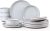 E-far Stoneware Dinnerware Sets for 4, 12 Pieces Reactive Glaze Plates and Bowls Sets, Elegant Dishes with Rustic Terracotta Base, Dishwasher & Microwave Safe, Scratch Resistant, Glacier White