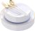 DaYammi 30 Guests Gold Plastic Plates with Disposable Silverware,Gold Cutlery with White Handle,White Golden Disposable Dinnerware:60 Dinner/Dessert Plates,90 Plastic Silverware Set for Wedding Party