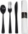 Party Essentials Party Supplies Wrapped Silverware Set Disposable, Pre Rolled Napkin and Cutlery, Spoons/Forks/Knives Black, 50 Units
