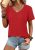 ATHMILE Womens V Neck Short Sleeve Summer T Shirts Curved Hem Plain Top Beach