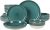 Gibson Elite Clarina 16 Piece Double Bowl Stoneware Reactive Glaze Round Plates and Bowls Dinnerware Set – Teal